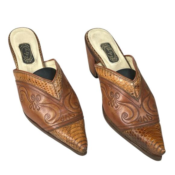 Salpy Artisan Women’s Handmade Brown Leather Tooled Mule Size US 8 - Picture 5 of 12
